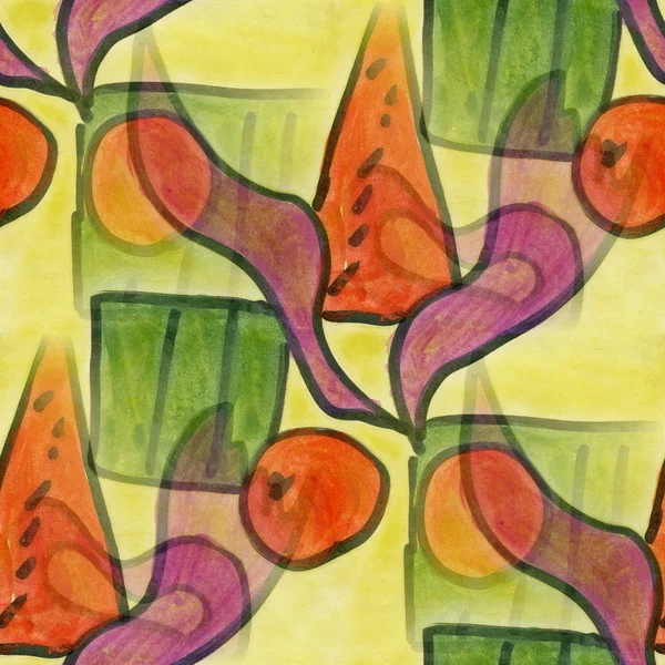 毕加索无缝壁纸水彩艺术立体绿色橙色抽象风格 — 图库照片