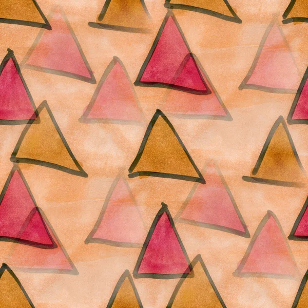 Red yellow art triangular pattern triangle abstract seamless strip wallpaper watercolor — Stock Photo, Image