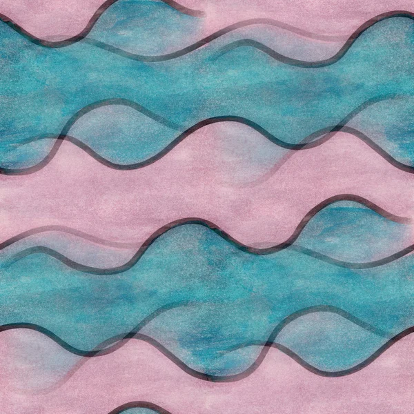 Kunst blauw roze strepen abstracte naadloze strip behang aquarel — Stockfoto