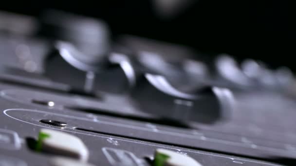 Musician brings man console mixer music studio remote — Stock Video