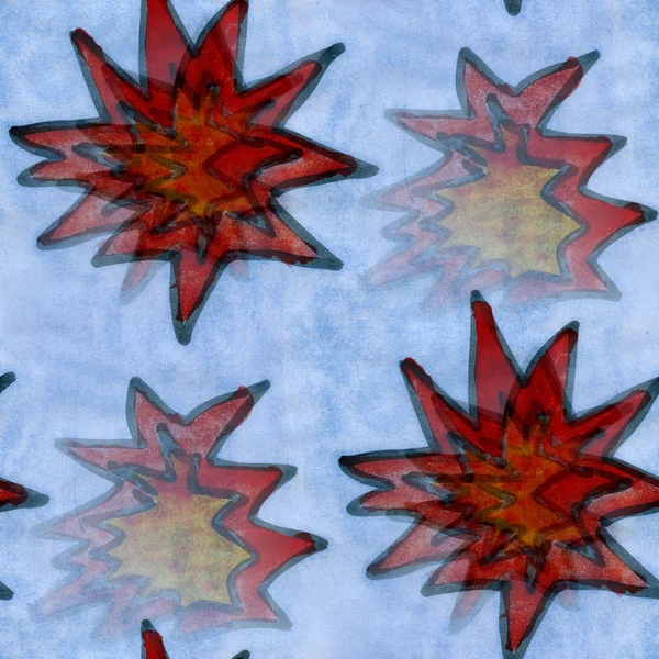 Flores azules rojas ornamento textura sin costuras fondo de pantalla acuarela — Foto de Stock