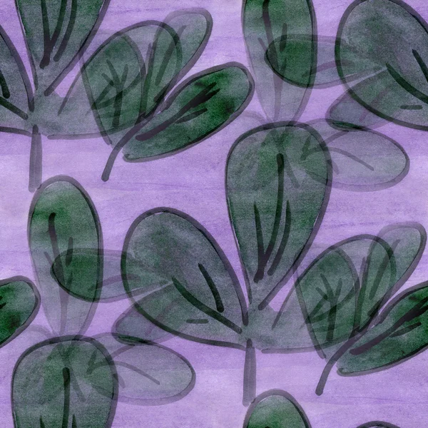 Yeşil mor çiçek süsleme sorunsuz doku duvar kağıdı suluboya — Stok fotoğraf