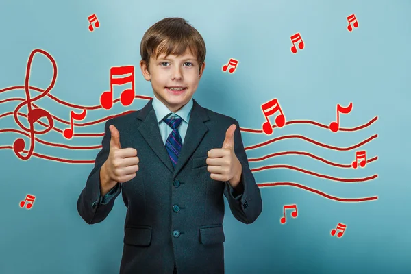 ビジネス スタイル 10 代の少年を示す記号はい音楽ノート スケッチ前 — ストック写真