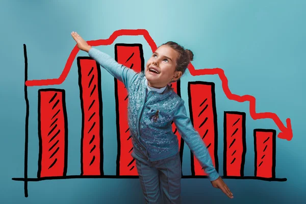 Girl shows her hands flying businessman chart crisis decline — Stock Photo, Image
