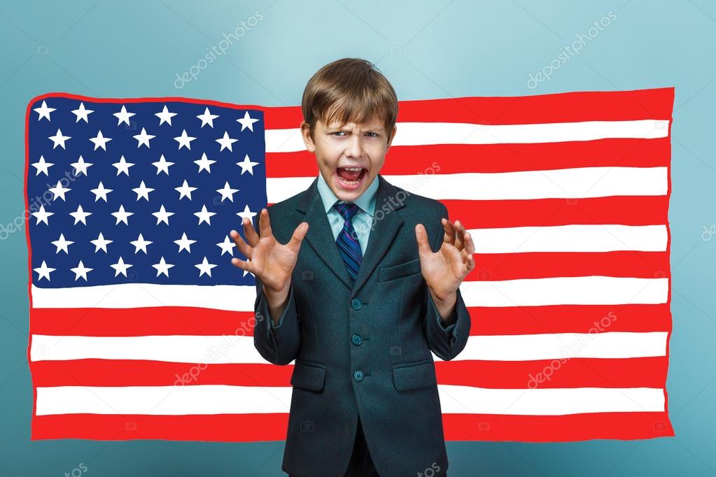 business style teenager the boy screaming his hands up the Ameri