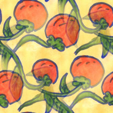 watercolor flower pattern seamless yellow red berry floral background spring illustration wallpaper vintage art flowers