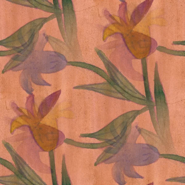 Aquarelle motif de fleurs sans couture floral brun fond illustration printemps papier peint art vintage fleurs — Photo