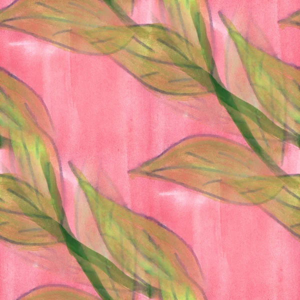 Watercolor flower pattern pink green seamless floral background illustration spring  wallpaper vintage art flowers — Stok fotoğraf