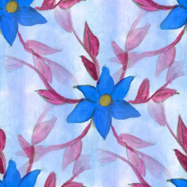 Watercolor flower pattern blue brown seamless floral background illustration spring  wallpaper vintage art flowers — Zdjęcie stockowe