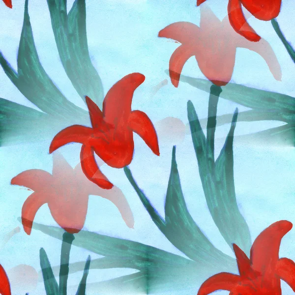 Acuarela flor rojo azul verde amarillo patrón sin costuras fondo floral ilustración primavera papel pintado flores de arte vintage —  Fotos de Stock