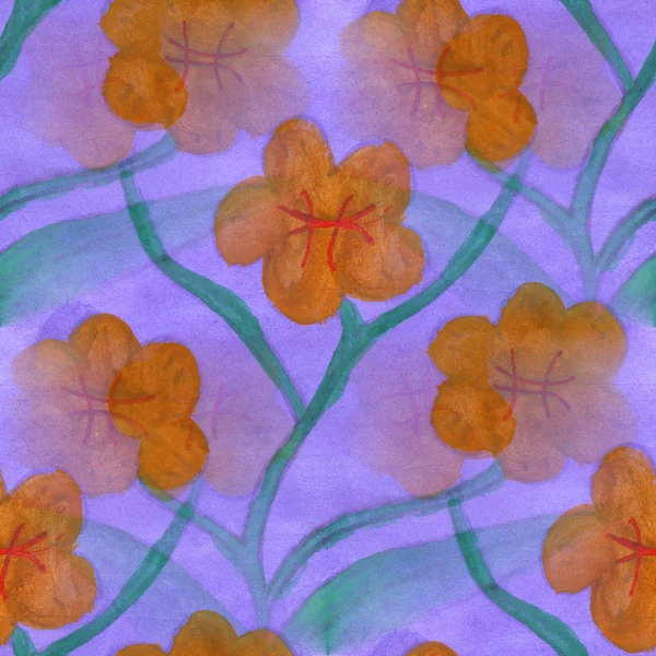 Watercolor flower pattern seamless floral purple brown background illustration spring  wallpaper vintage art flowers — Stok fotoğraf