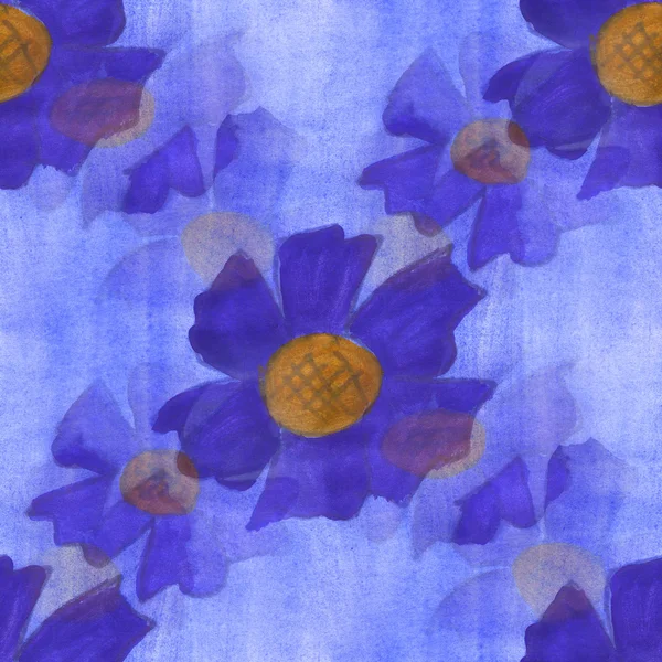 Watercolor flower violet blue pattern seamless floral background illustration spring  wallpaper vintage art flowers — Stock Photo, Image