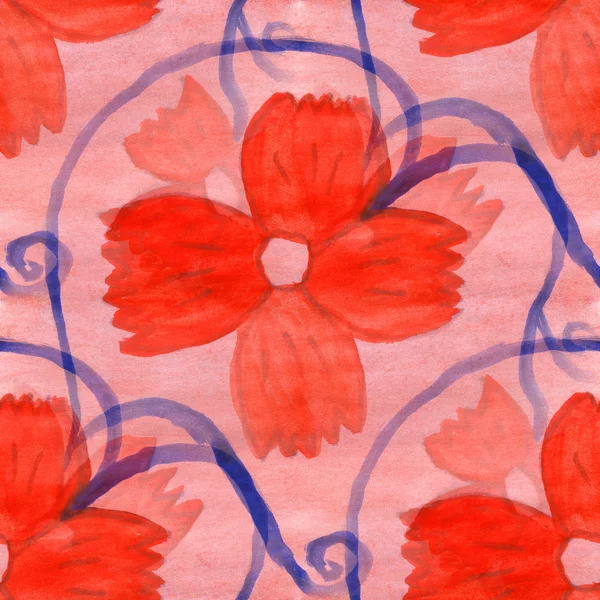 Watercolor flower red pattern seamless floral background spring illustration wallpaper vintage art flowers — Stok fotoğraf