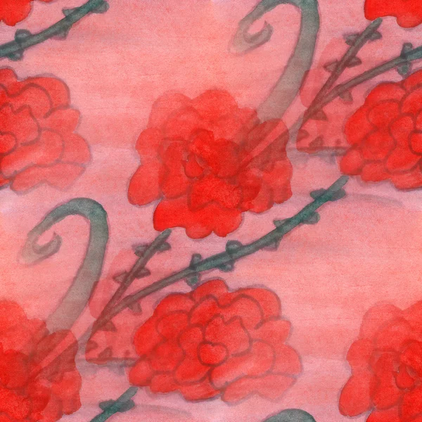 Watercolor flower pattern red seamless floral background spring illustration wallpaper vintage art flowers — Stok fotoğraf