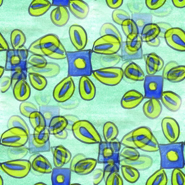 Watercolor flower pattern seamless green blue floral background spring illustration wallpaper vintage art flowers — 图库照片