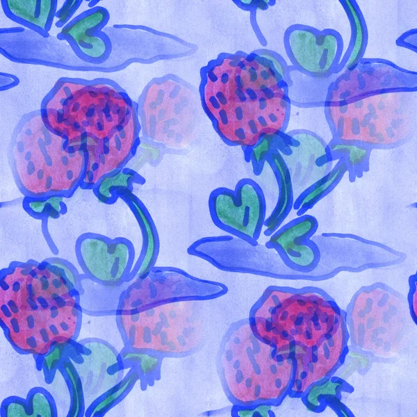 Watercolor flower pattern seamless violet blue berry floral background spring illustration wallpaper vintage art flowers — Stock Photo, Image