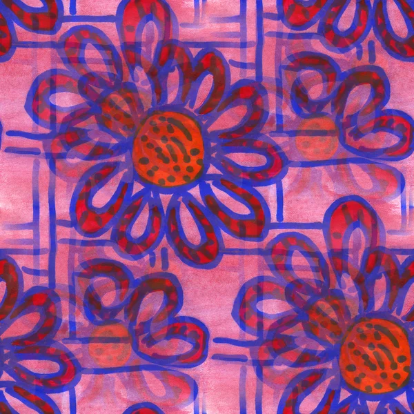 Acquerello fiore modello senza soluzione di continuità bacca rosso blu floreale sfondo primavera illustrazione carta da parati vintage arte fiori — Foto Stock