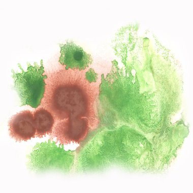 ink abstract watercolor green brown blot splash watercolour isolated on white background