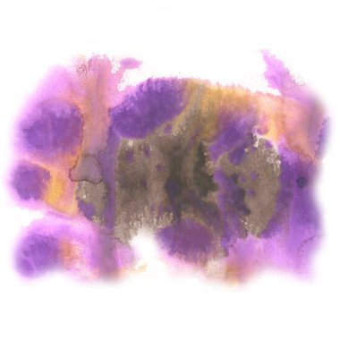 Beyaz arka plan üzerinde izole kahverengi mürekkep mor soyut sulu boya leke sıçrama suluboya