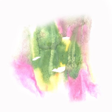 Beyaz arka plan mürekkep sıçrama soyut suluboya yeşil mor suluboya izole