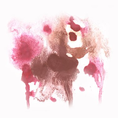 Beyaz arka plan üzerinde izole mürekkep kırmızı kahverengi soyut sulu boya leke sıçrama suluboya