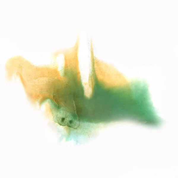 Salpicadura abstracta acuarela tinta mancha verde amarillo acuarela aislado fondo blanco — Foto de Stock