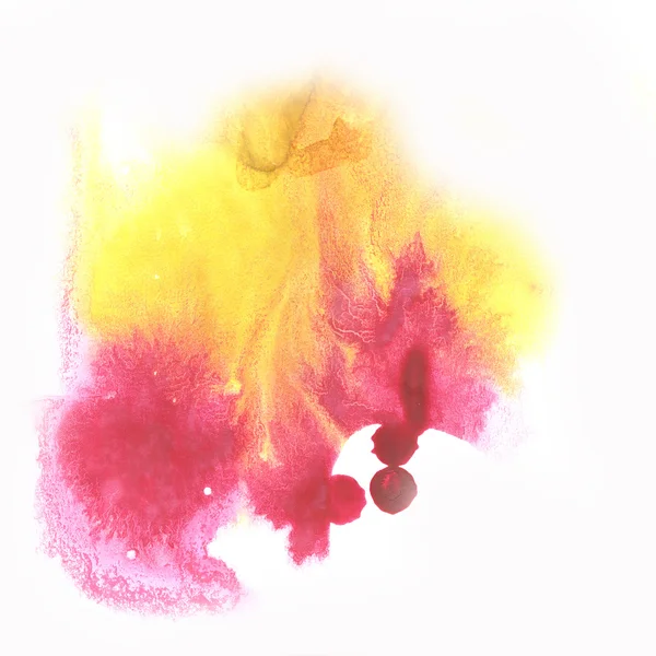 Tusche gelb rot abstrakt Aquarell Kleckse Splash Aquarell isoliert auf weißem Hintergrund — Stockfoto