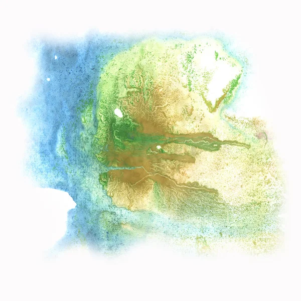 Bläck splash abstrakt akvarell blå brun grön akvarell isolerade vit bakgrund — Stockfoto