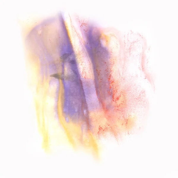 Salpicadura abstracta púrpura amarillo acuarela tinta mancha acuarela aislado fondo blanco — Foto de Stock