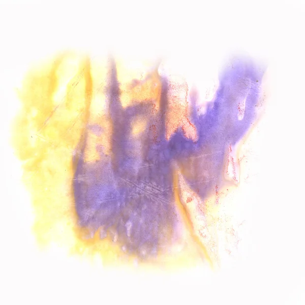 Astratto schizzo viola giallo acquerello inchiostro macchia acquerello isolato sfondo bianco — Foto Stock