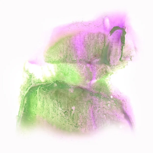 잉크 수채화 보라색 녹색 추상 스플래시 수채화 절연 흰색 배경 — 스톡 사진