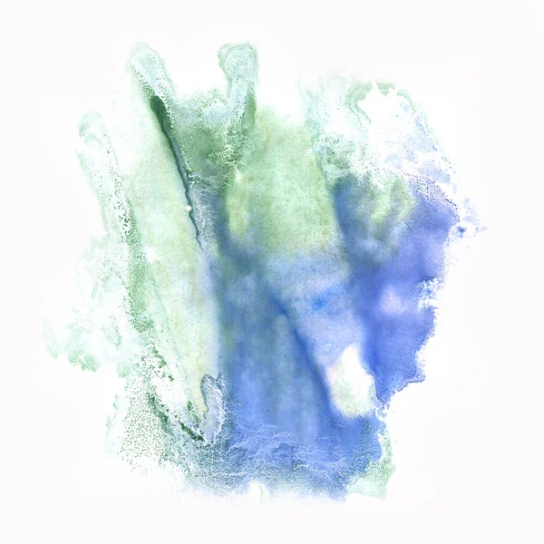 Atrament niebieski zielony rozchlapać streszczenie akwarela na białym tle — Zdjęcie stockowe