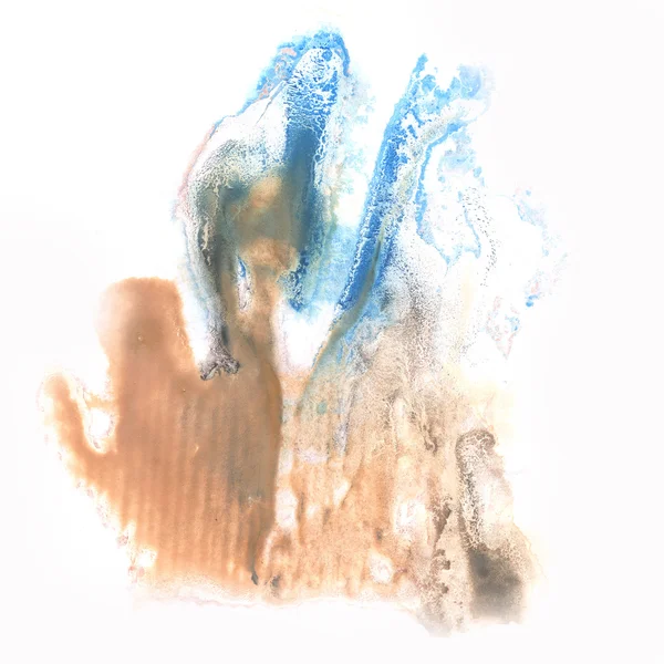 抽象的なブラウン ブルー スプラッシュ水彩インクしみ分離水彩ホワイト バック グラウンド — ストック写真