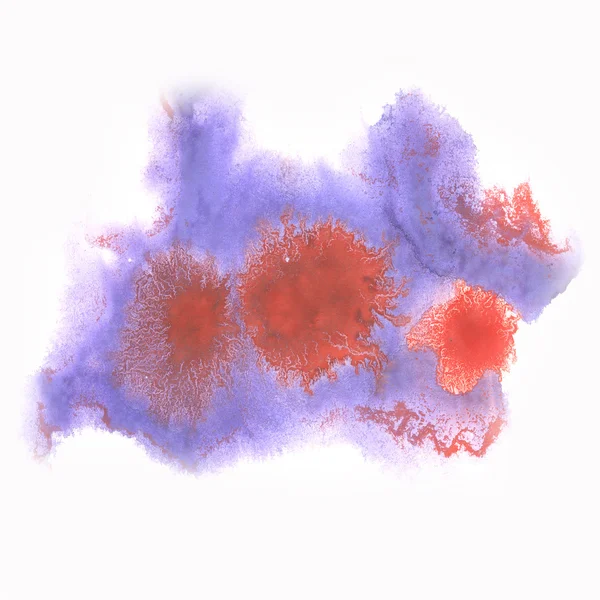 Tinta-lila piros absztrakt akvarell blot splash akvarell elszigetelt fehér background — Stock Fotó