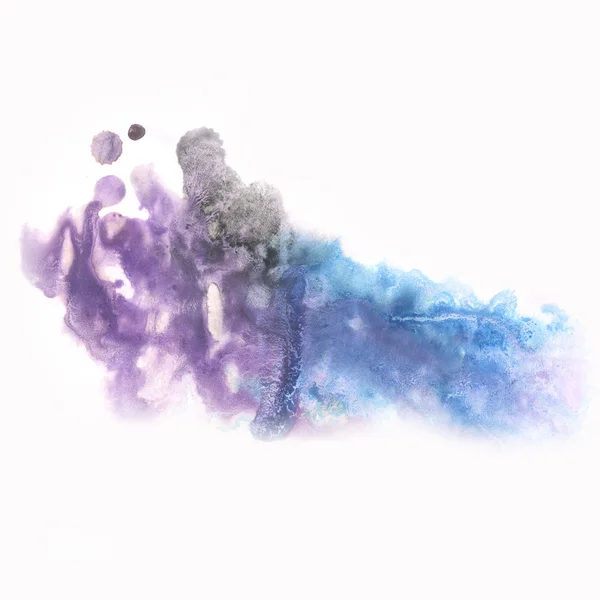 Abstract black purple splash watercolor ink blot watercolour isolated white background — Stock Photo, Image