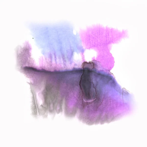 Respingo tinta aquarela abstrata azul púrpura mancha aquarela isolado fundo branco — Fotografia de Stock