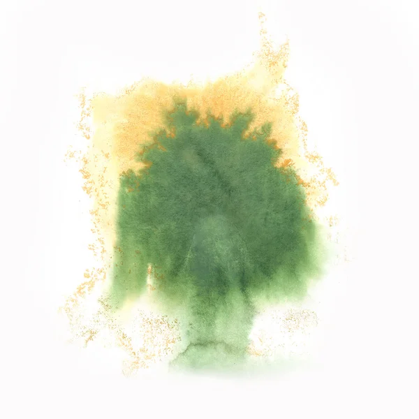 Splash abstract watercolor ink blot watercolour green yellow isolated white background — Stock Photo, Image