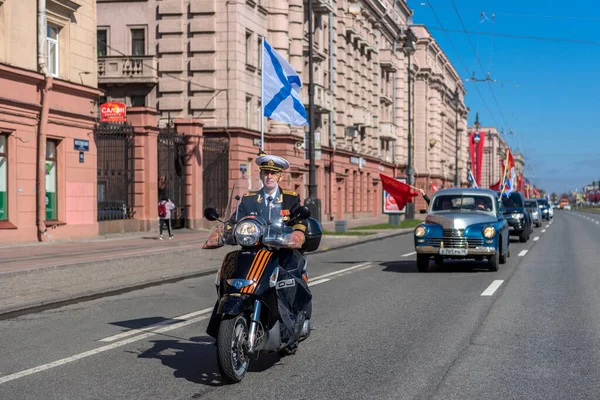 Oroszország Szentpétervár 2020 Motor Rally Keresztül Város Utcáin Hogy Győzelem — Stock Fotó