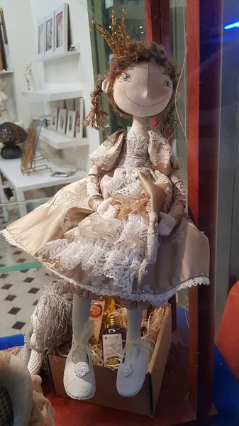 Latvia Riga 2019 Textile Dolls Sale Souvenir Shop — Stock Photo, Image