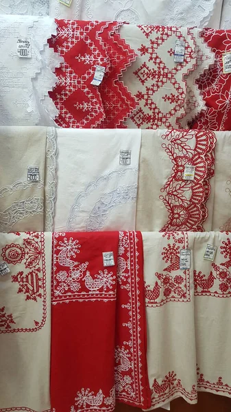 러시아 Medvezhyegorsk 2020 Towels National Karelian Embroidery Sale Memorir Shop — 스톡 사진