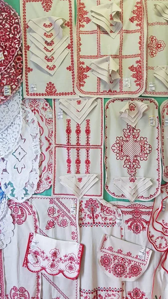 Russia Medvezhyegorsk 2020 Towels National Karelian Embroidery Sale Souvenir Shop — 图库照片