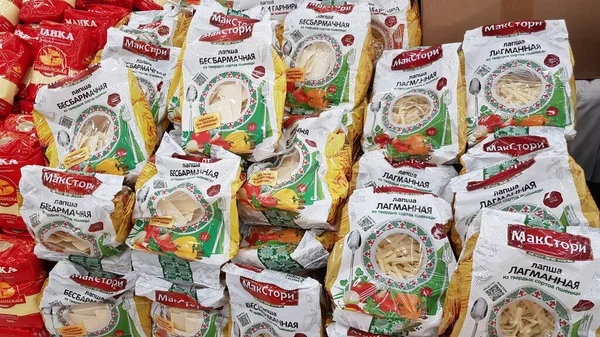 Rusia San Petersburgo 2020 Pasta Venta Supermercado Durante Coronavirus — Foto de Stock