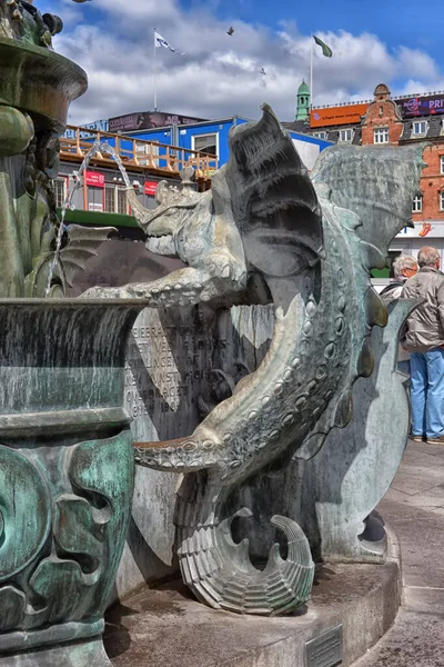 Kopenhagen Dänemark 2016 Nahaufnahme Eines Der Geschöpfe Des Drachenbrunnens Auf — Stockfoto