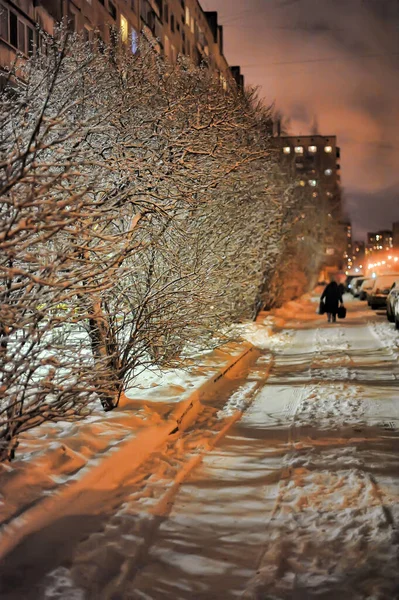 Russland Petersburg 2018 Schlafplatz Der Stadt Nach Einem Winterschneefall Abendlicht — Stockfoto