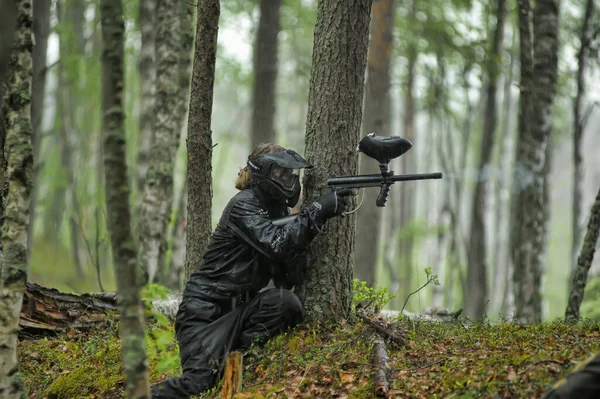 Petersburg Russia 2016 Paintball Players Full Gear Shooting Range Tournament — Stock Photo, Image