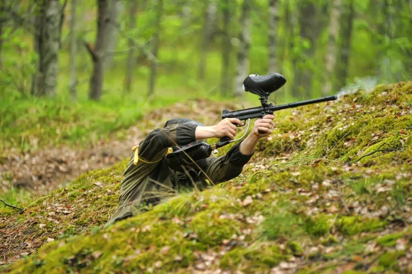 Petersburg Russia 2016 Paintball Players Full Gear Shooting Range Tournament — Stock Photo, Image