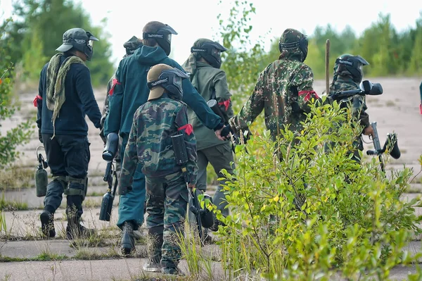 Petersburg Russia 2016 Paintball Players Full Gear Shooting Range Tournament — Stock Photo, Image