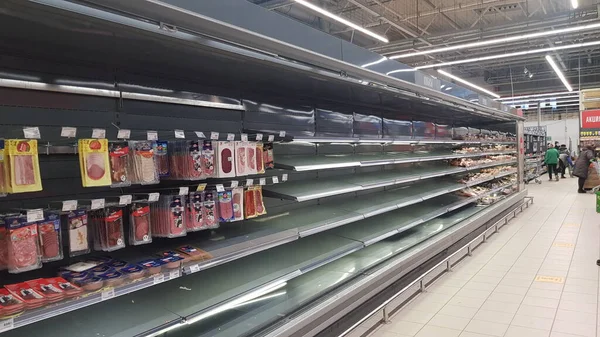 Россия Санкт Петербург 2021 Полки Супермаркете Время Коронавируса — стоковое фото