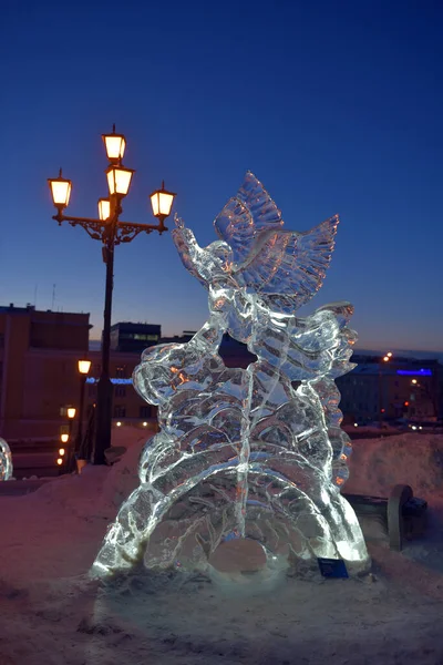 Russia Izhevsk 2021 Exhibition Ice Sculptures Embankment City — Stock Photo, Image