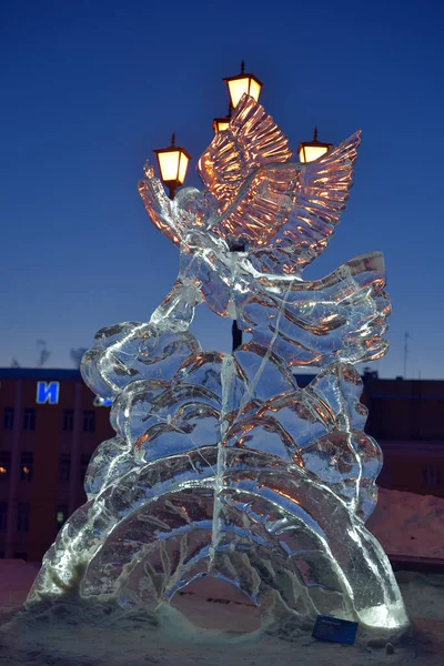 Russia Izhevsk 2021 Exhibition Ice Sculptures Embankment City — Stock Photo, Image
